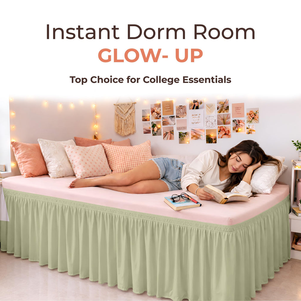 Dorm Bed Skirt Full XL 34 Inch Drop -No Lift Easy Install Wrap Around, Extra Long Elastic Dust Ruffle, Wrinkle & Fade
