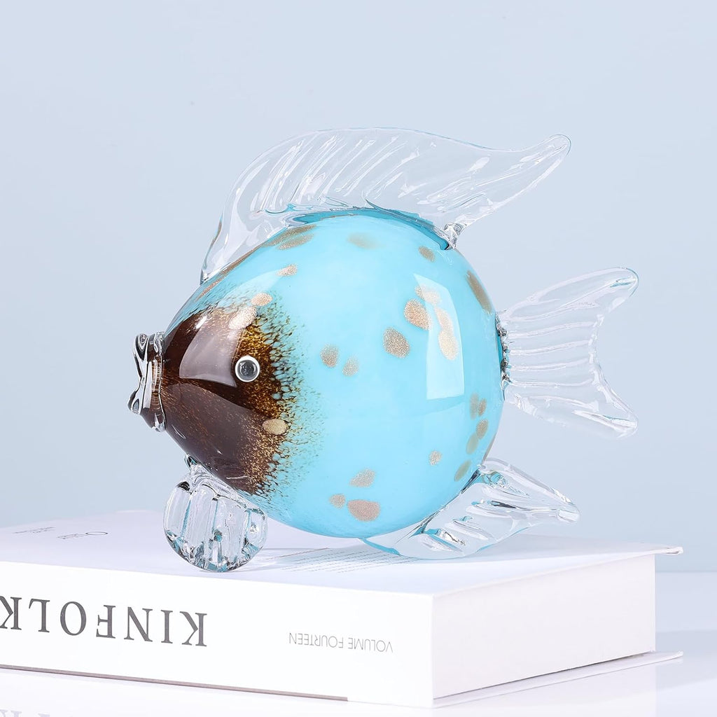 Large Glass Fish Figurines Hand Blown Glass Fish Statue and Sculpture Home Decor, Murano Animal Tropical Sea Glass
