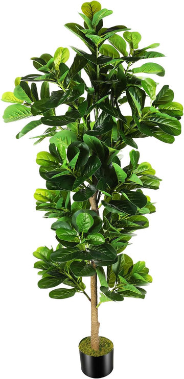 7.3ft Artificial Fiddle Leaf Fig Tree (87in) with Plastic Nursery Pot Faux Tree, Ficus Lyrata Fake Plant House