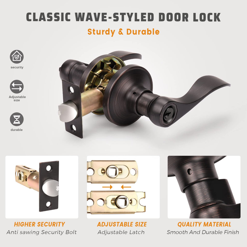 5 Pack Front Entry Door Handle Lock Set Drop Style Door Levers Keyed Entry Door Lock/Door Leverset Lockset for
