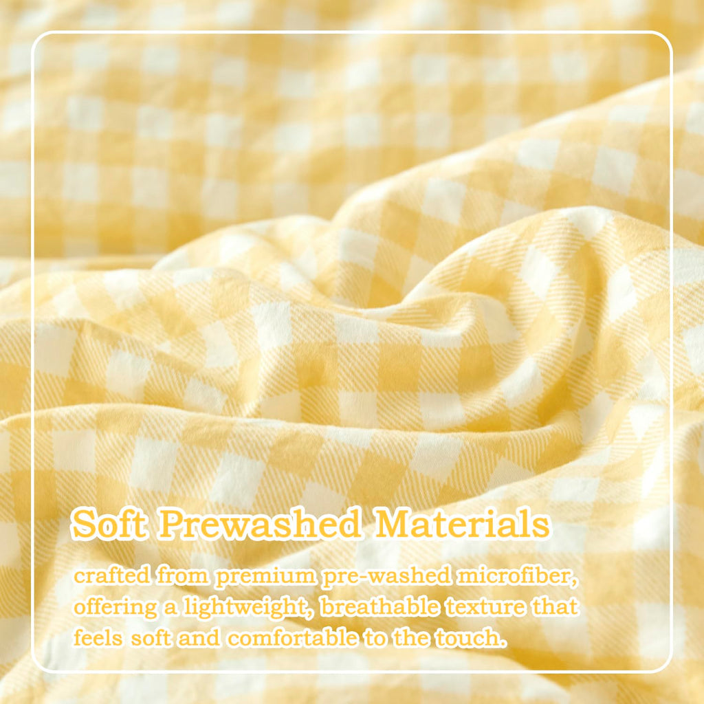 3 Pieces Yellow Plaid Gingham Ruffle Duvet Cover Set