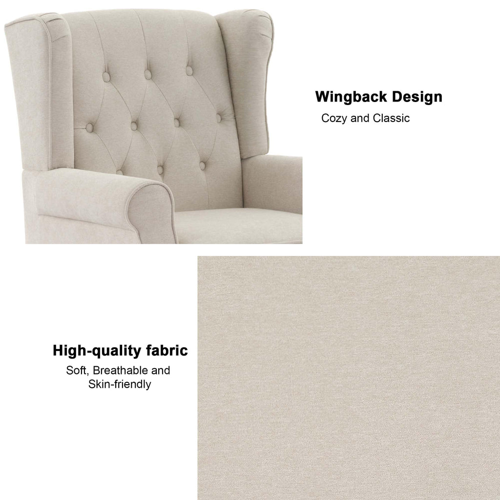 Chenille Wingback Accent Chair, Tufted High Back Armchair, Beige