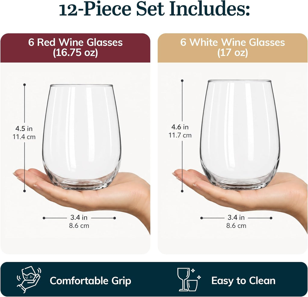 Stemless Wine Glasses Set of 12, Dishwasher Safe Set Of Wine Glasses, Perfect for Cocktails, Water, and Outdoor