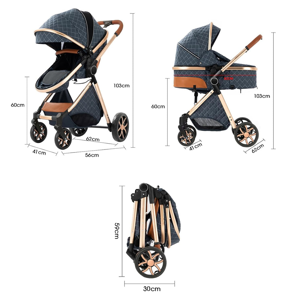 2 in 1 Baby Bassinet Stroller, Convertible Foldable Standard Stroller, Reversible Pushchair Infant Buggy Carriage