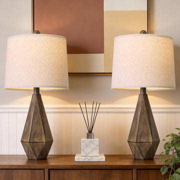 23.5'' Table Lamps Set of 2, Farmhouse Nightstand Lamps, Rustic Bedside Lamps with Linen Lampshade for Side Table
