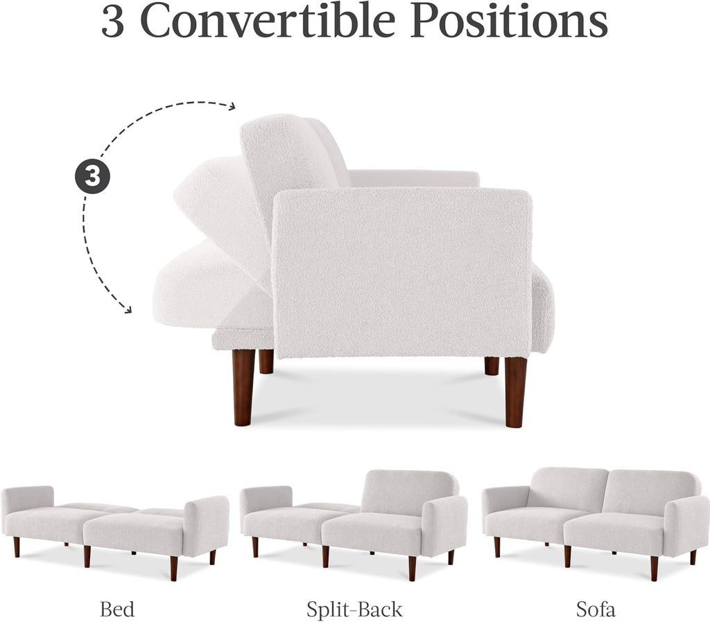 Best Choice Products 77" Mid Century Modern Boucle Loveseat Sofa, Couch, Convertible Sofa Sleeper Bed w/Real Wood