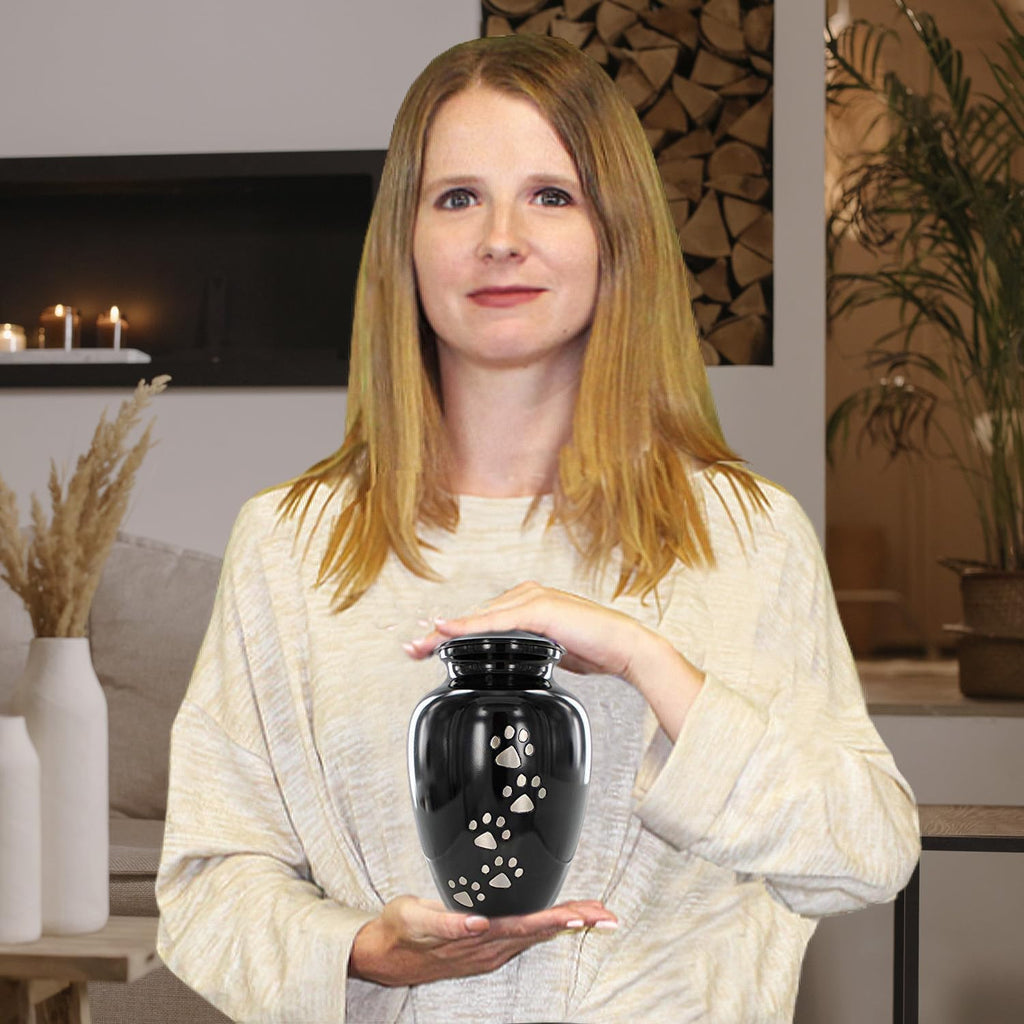 Pet Urn for Dogs and Cats Ashes, Paws Print Grey Cremation Urns for Pets - Black, Small Up to 17lb