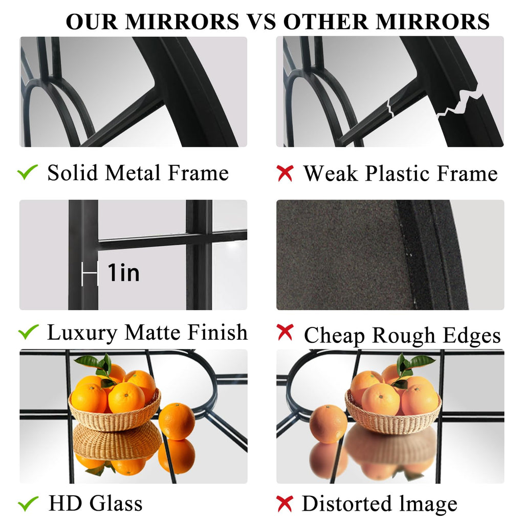 Black Arched Window Mirror, Farmhouse Decorative Wall Mirrors Vanity, Fireplace Mantel, Window Pane Mirror Wall Decor