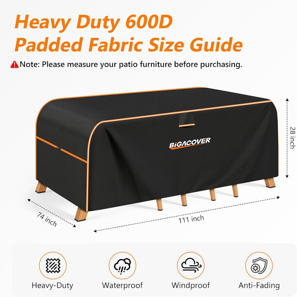 Patio Furniture Cover 110"L x 74"W x 28"H 600D Windproof Patio Table Cover | Outdoor Furniture Cover 600D Oxford