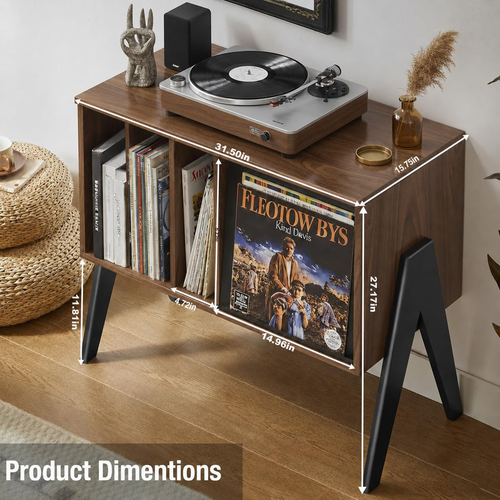Record Player Stand with Vinyl Storage Cabinet, 32'' Mid Century Modern Turntable Console Table for Albums Display