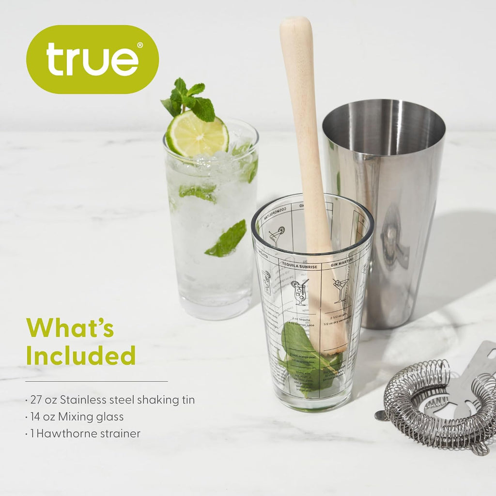 3-Piece Barware Set for Mixed Drinks and Cold Brew Cocktails, Includes Cocktail Shaker Tin, Cocktail Mixing Glass - Set of 3