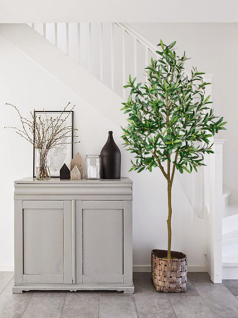 6Ft Artificial Olive Tree, Tall Faux Potted Plant, Indoor Decor