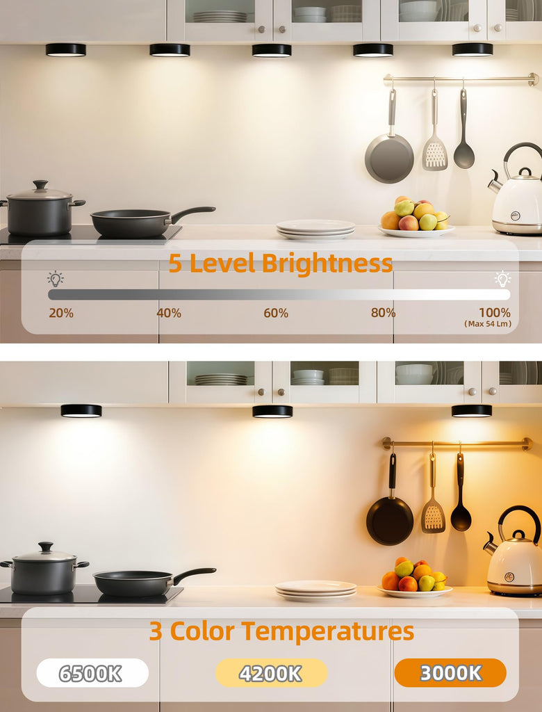 Under Cabinet Lighting Rechargeable Puck Lights with Remote Black