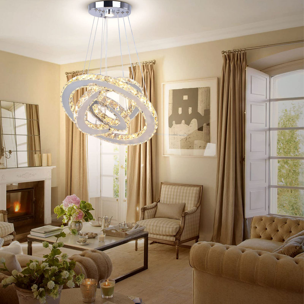 3-Ring Crystal Chandelier Adjustable 3CCT LED Pendant
