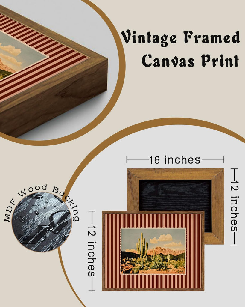 Western Wall Decor Cactus Canvas Art Desert Framed Wall Art