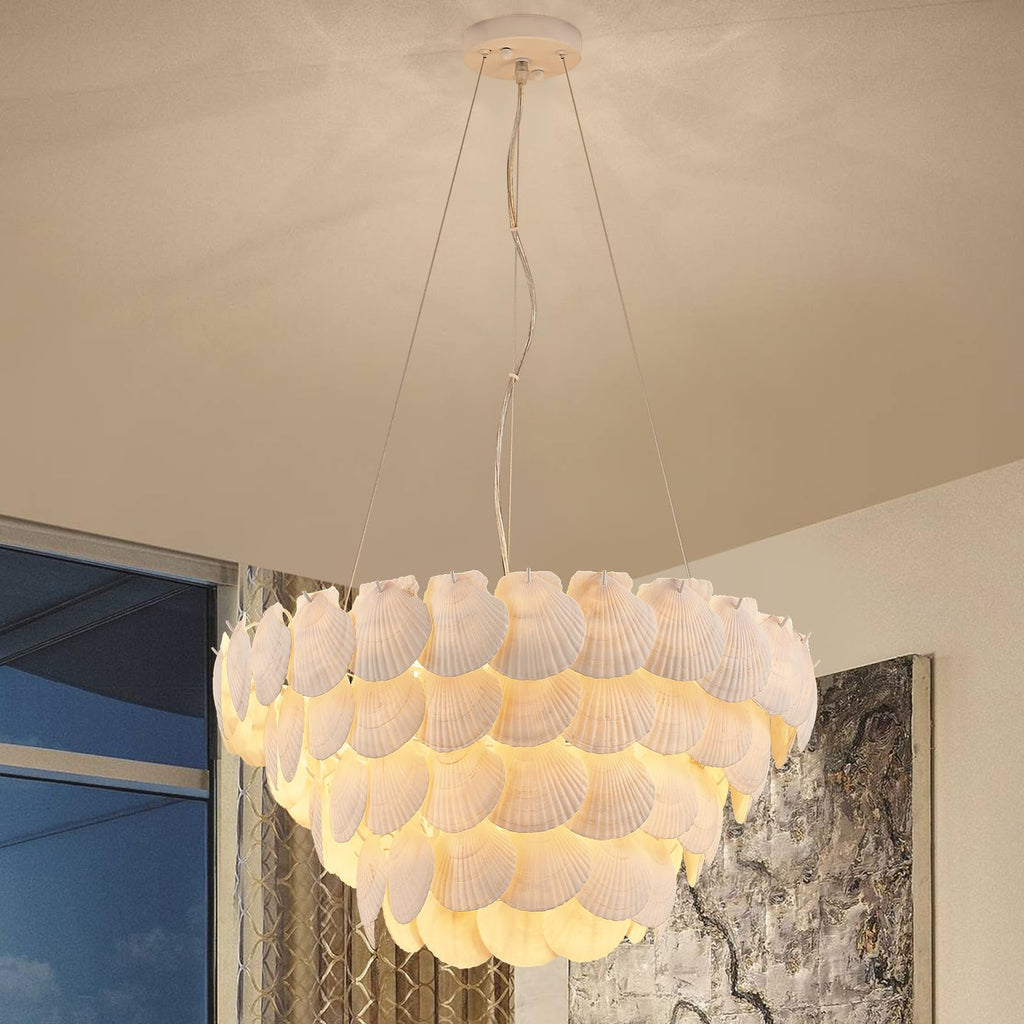 Dia 22.5 inche, 7-Light Natural Shell Chandelier for Foyer, Coastal Dining Room Light, Large Pendant Chandelier