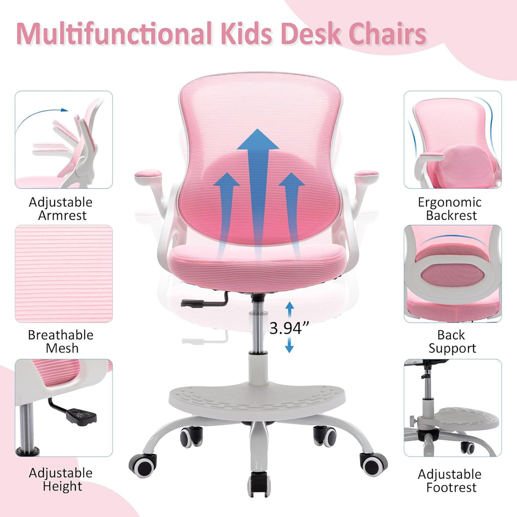 Kids Desk Chair,Ergonomic Study Chair with Adjustable Height,Swivel Mesh Desk Chair with Wheels,Home Office Chair