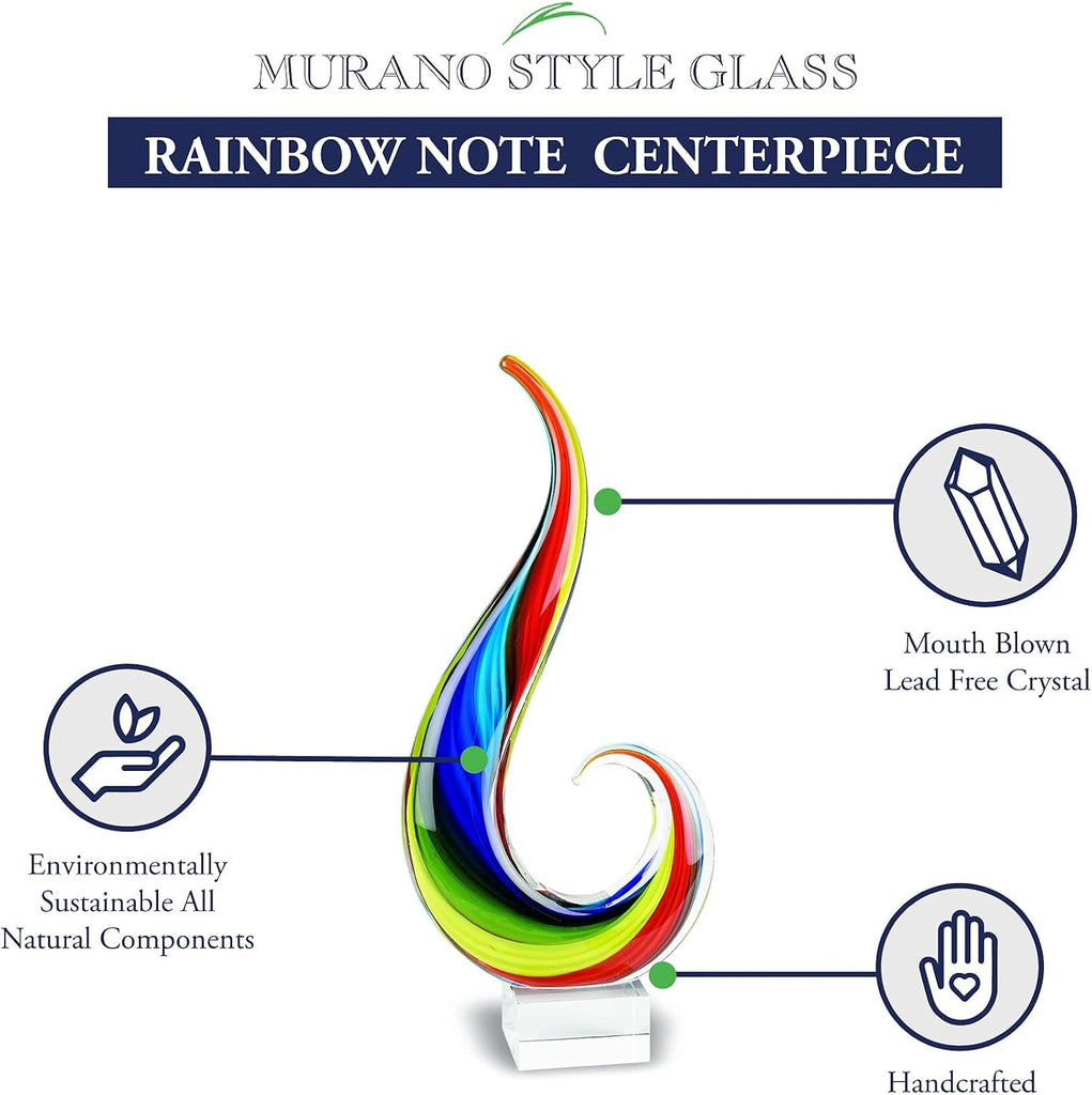 Rainbow Murano-Style Art Glass Sculpture Centerpiece, 12 Inch