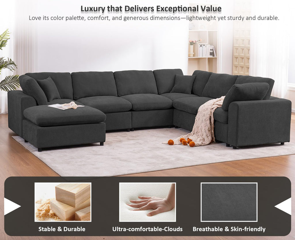 Oversized Modular Sectional Sofa Cloud Couch, Gray