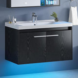4ever2buy 31" Floating Bathroom Vanity with Sink, Modern Black Bathroom Vanity with LED Light