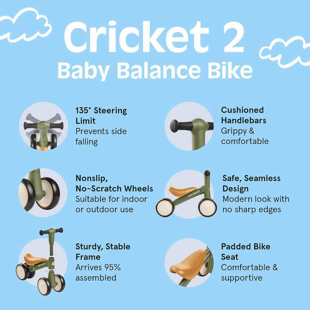 Cricket 2 Baby Walker Balance Bike with 4 Wheels - Safe Learning Toy for Ages 12-24 Months - Scratch-Resistant Indoor