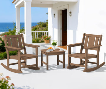 3-Piece Patio Furniture Set with 2 Rocking Chairs & Table, Brown