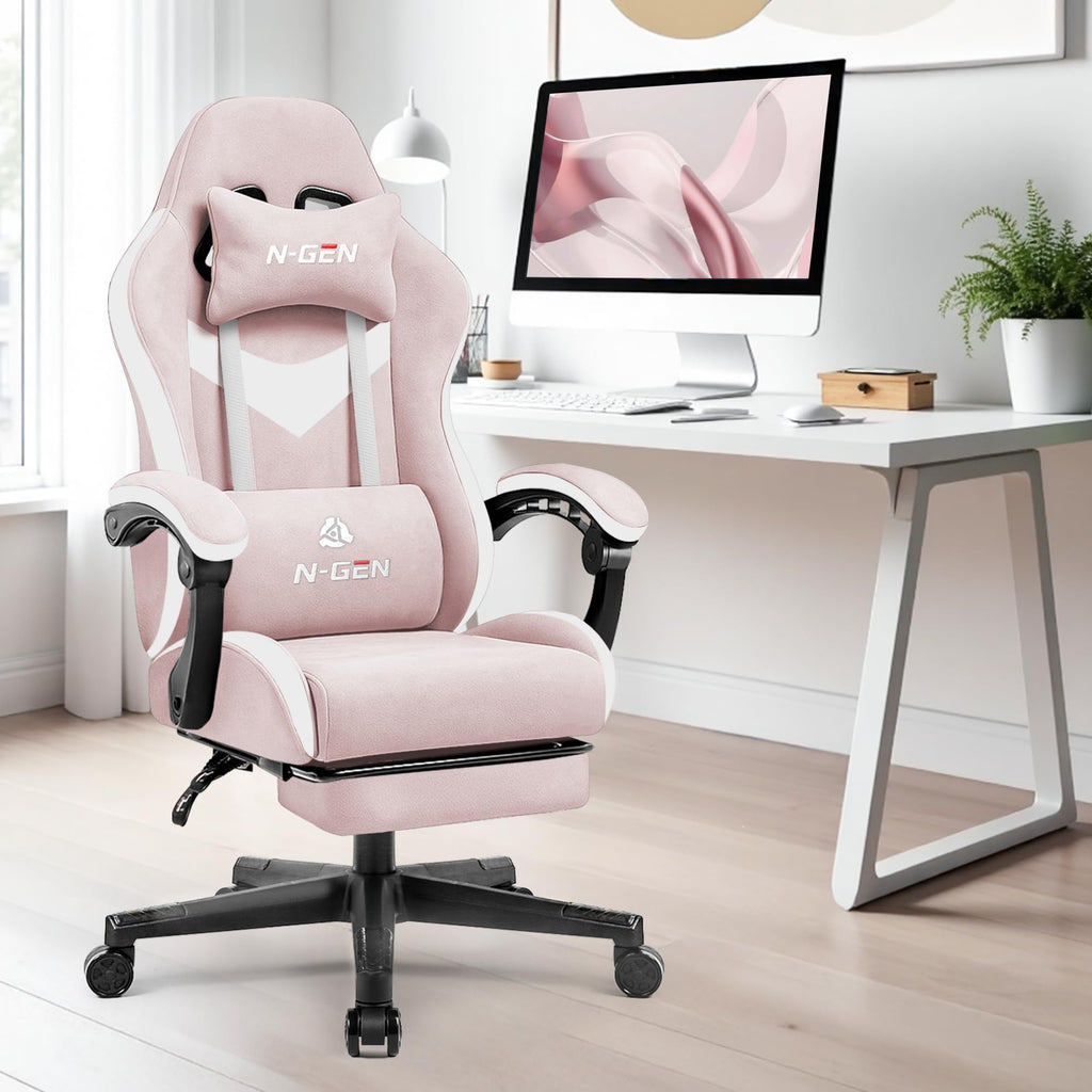 Gaming Chair, Lumbar Support with Breathable Fabric, Pink