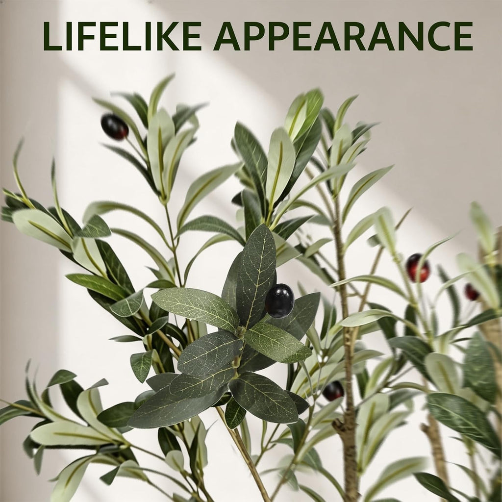 6FT Artificial Olive Tree with Pot & Slender Multi-Branch Design