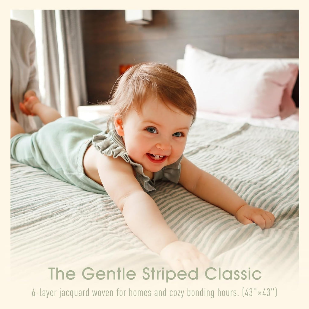 Ultra Soft Muslin Baby Blanket - Organic Cotton Blend (Sage Stripe)