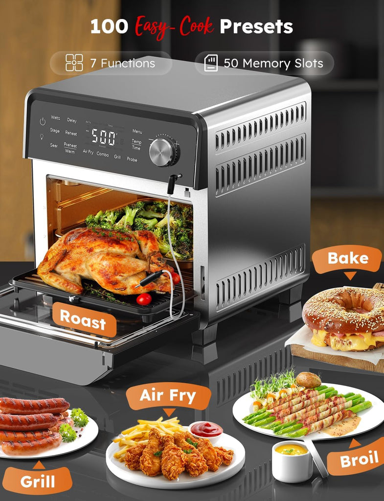 Plug-In Grill Air Fryer Oven Combo w/Sheath Heaters, Authentic Char Flavor, 2026 New Convection System, 2X More Even