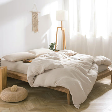 Beige Duvet Cover Set Linen Cotton, King(104"x90"), Gauze - Oatmeal