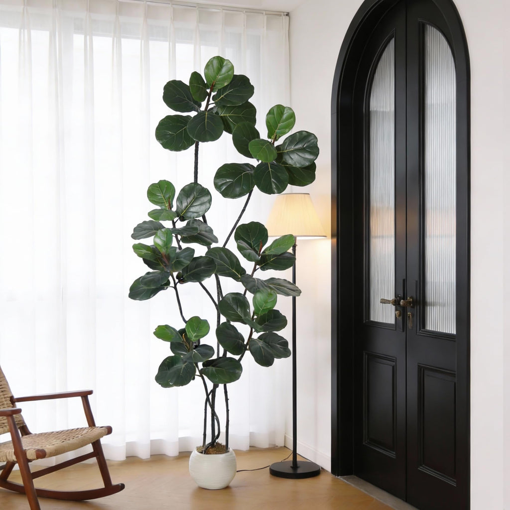 7FT Artificial Ficus Lyrata Tree, Bendable Boughs, Modern White Pot Included, Perfect Living Room Decor Indoor, Tall