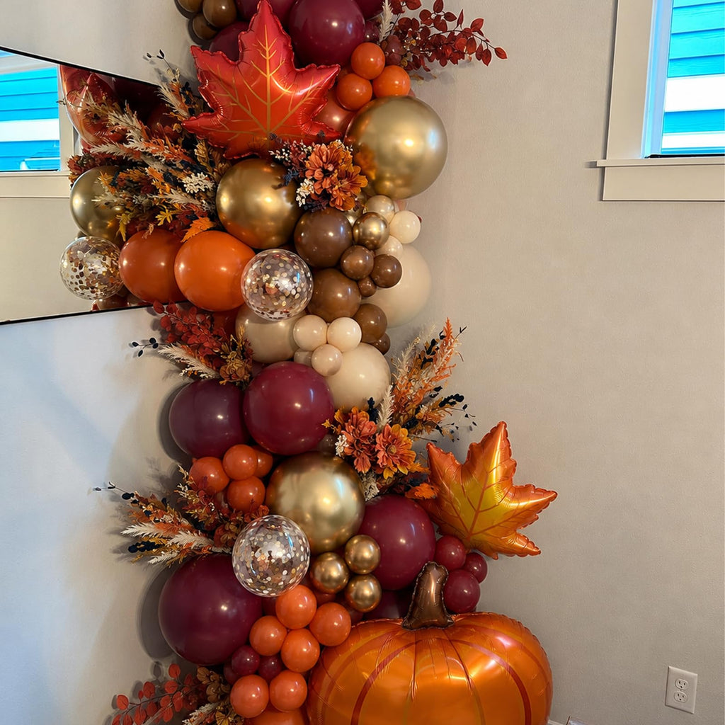 Fall Balloon Arch Kit with Pumpkin Maple Leaves Foil Balloons