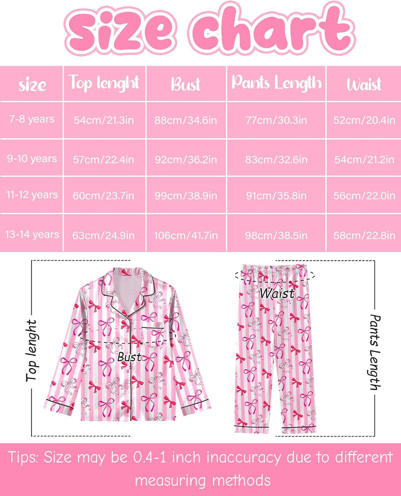 Girls Pajamas Silk PJS Set Satin Sleepwear Long Sleeve Jammies for Kids Button-Down Nightwear Loungewear