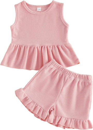 Baby Girl Summer Clothes Solid Color Ruffle Tops+Shorts Set