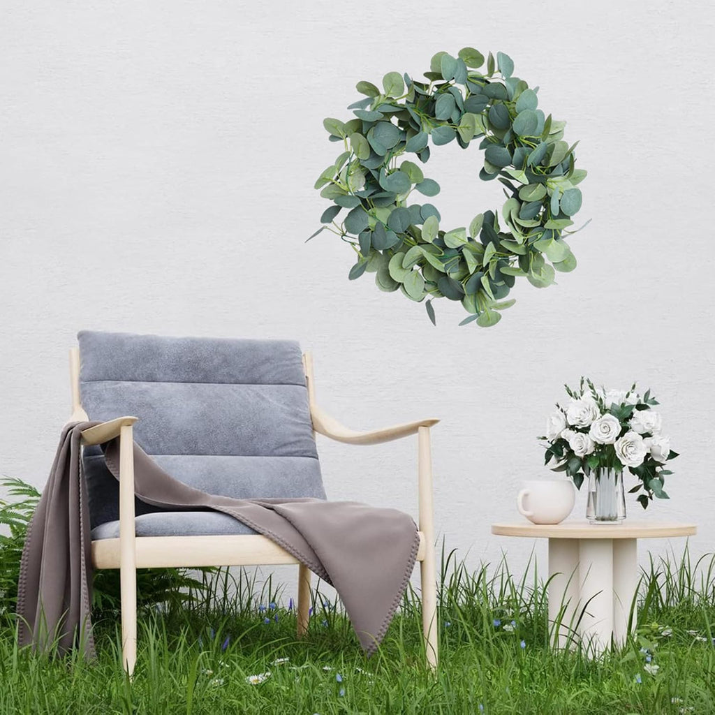 Artificial Eucalyptus Garland Faux Silk Leaf Silver Dollar Eucalyptus Leaves Vines Handmade Garland Greenery - Set of 2