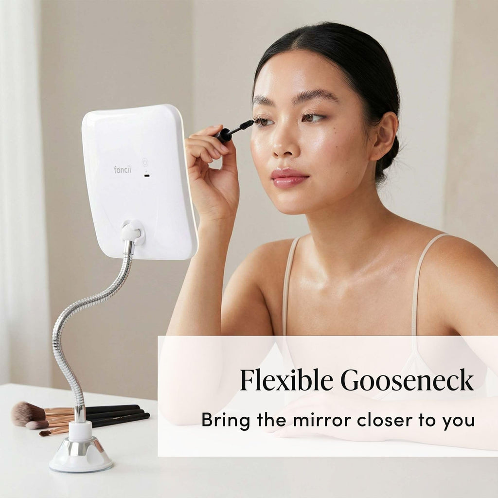 10x Flexible Magnifying Mirror with 3 LED Light Settings, Rechargeable - Gooseneck Lighted Makeup Mirror, Locking