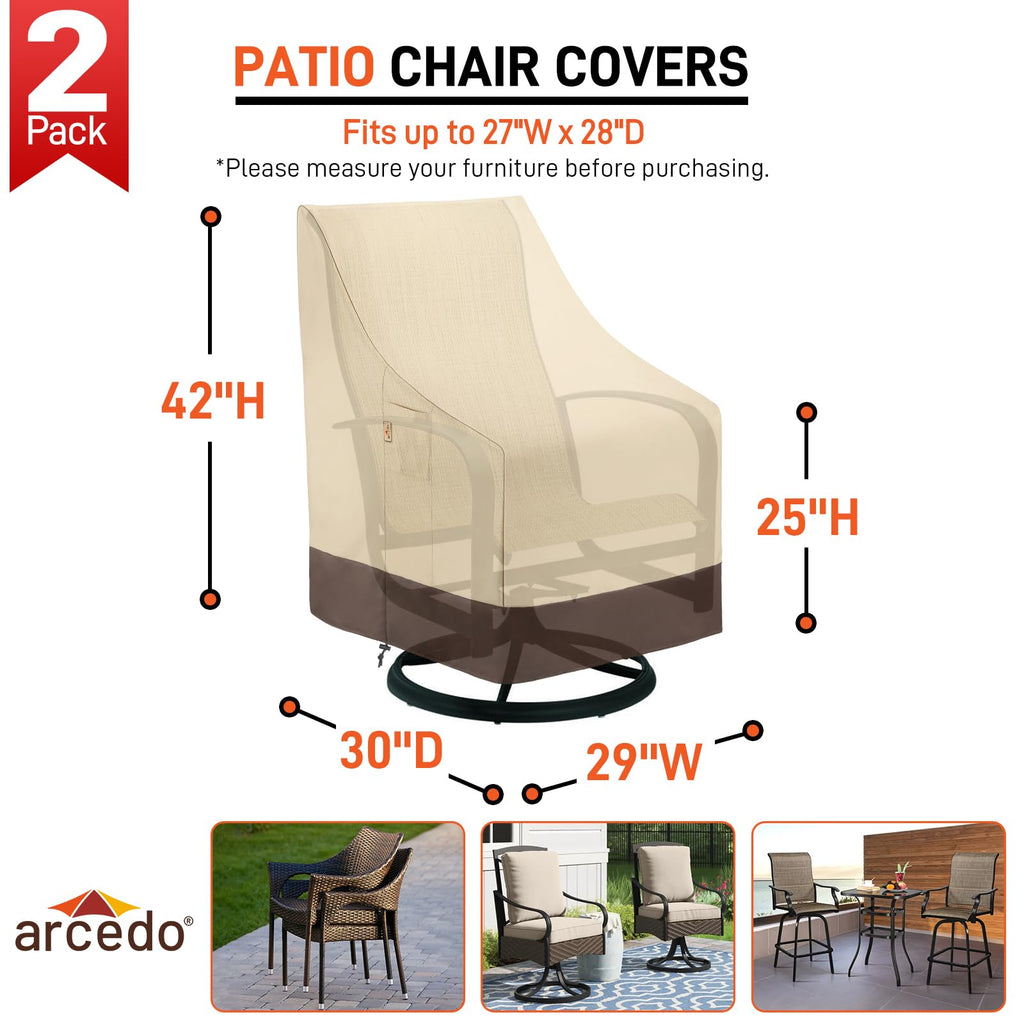 Outdoor High Back Chair Covers, 29"W x 30"D x 42"H, Beige & Brown