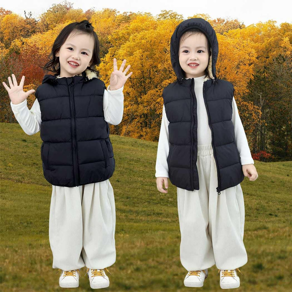 Toddler Winter Puffer Vest Fleece Sleeveless Jacket Hooded Down Outwear Coat for Baby Boys Girls Black 110