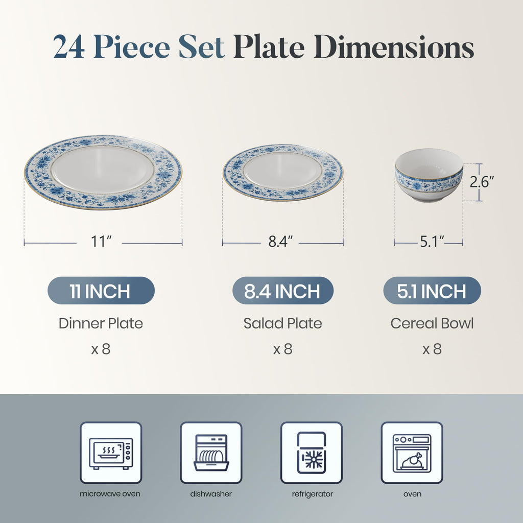 24-Piece Fine Bone China Dinnerware Set for 8