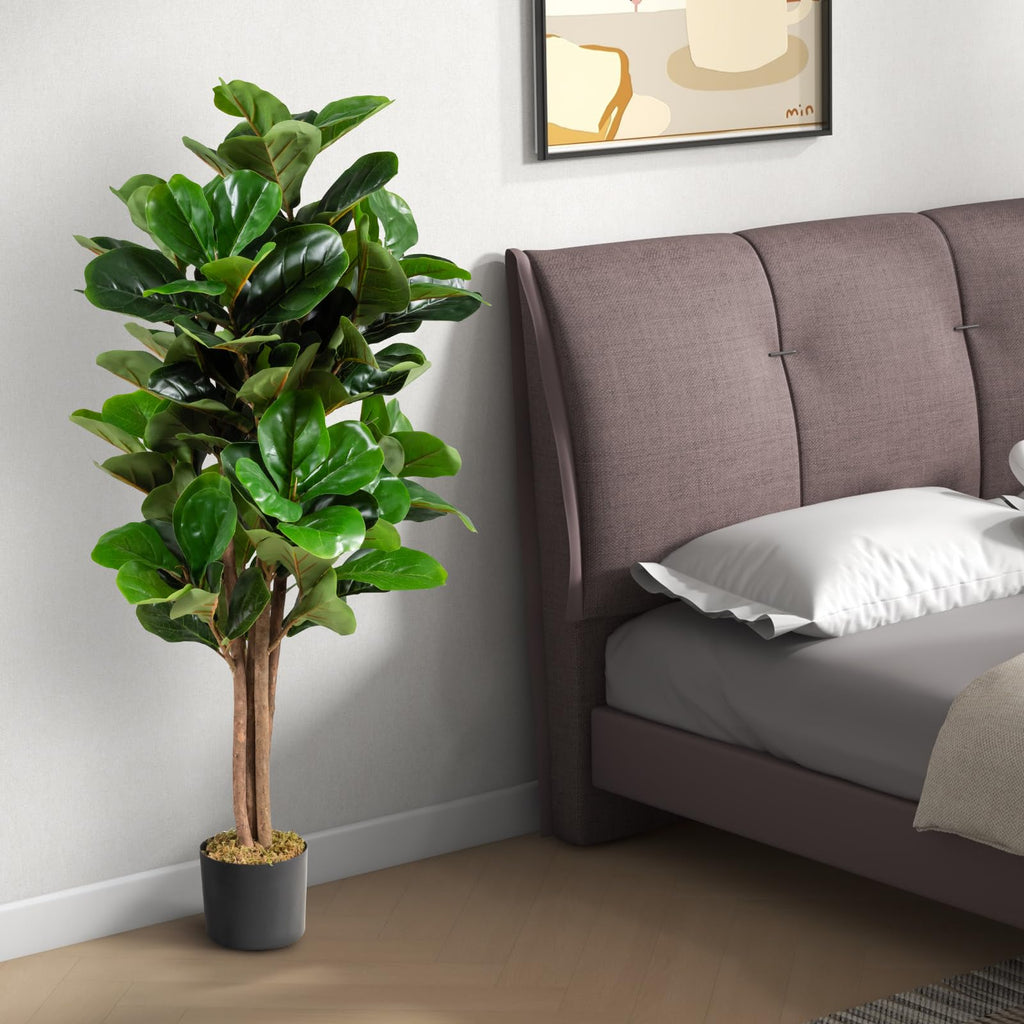 4 FT Artificial Greenery Tree, Indoor Fake Fiddle Fig Tree Plants in Pot, Faux Ficus Lyrata Tree Decoration