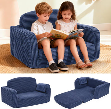 Extra Wide 2 in 1 Convertible Toddler Kids Couch - Corduroy Fold Out Kids Sofa Chair with Blanket, Comfy Comfortable