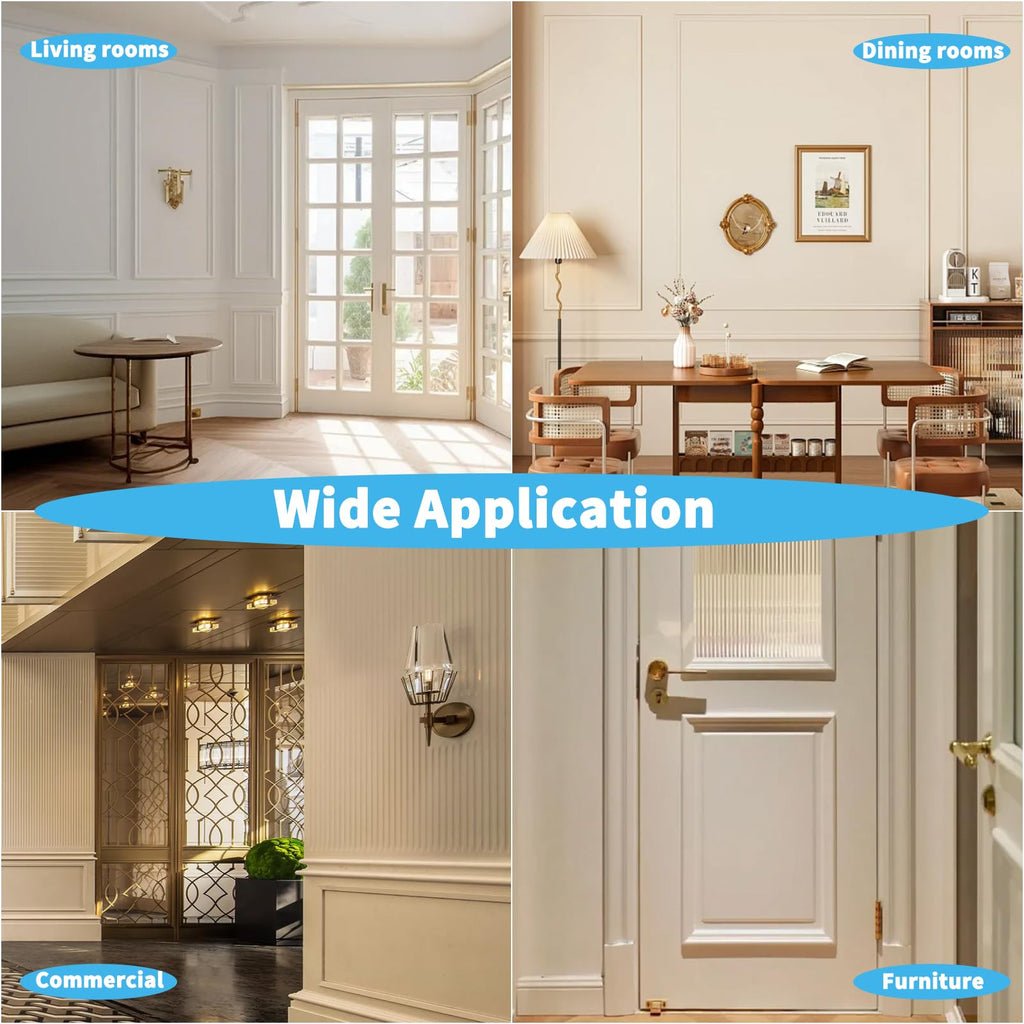 Pre-Cut Wall Molding Set of 6 pcs, 3 Top 3 Bottom, Black