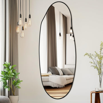 Irregular Mirror 63"x24" Oval Vanity Mirror Wall Decor, Black