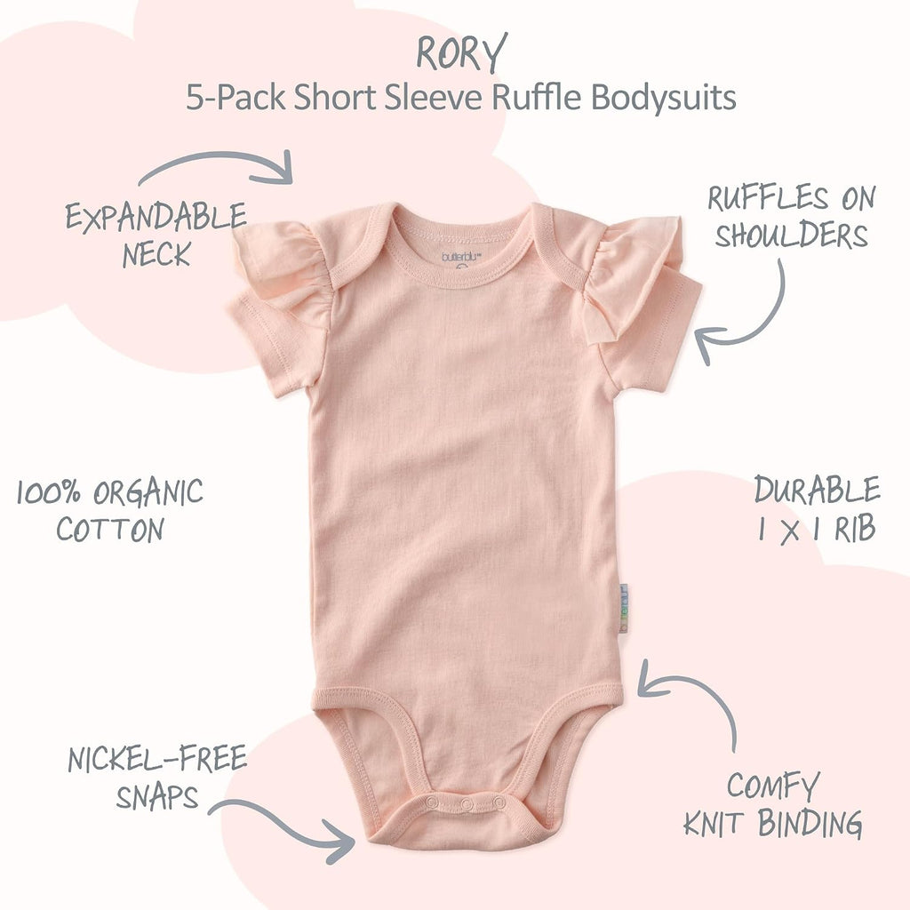 Rory Pack Short Sleeve Ruffle Bodysuits 100% Cotton