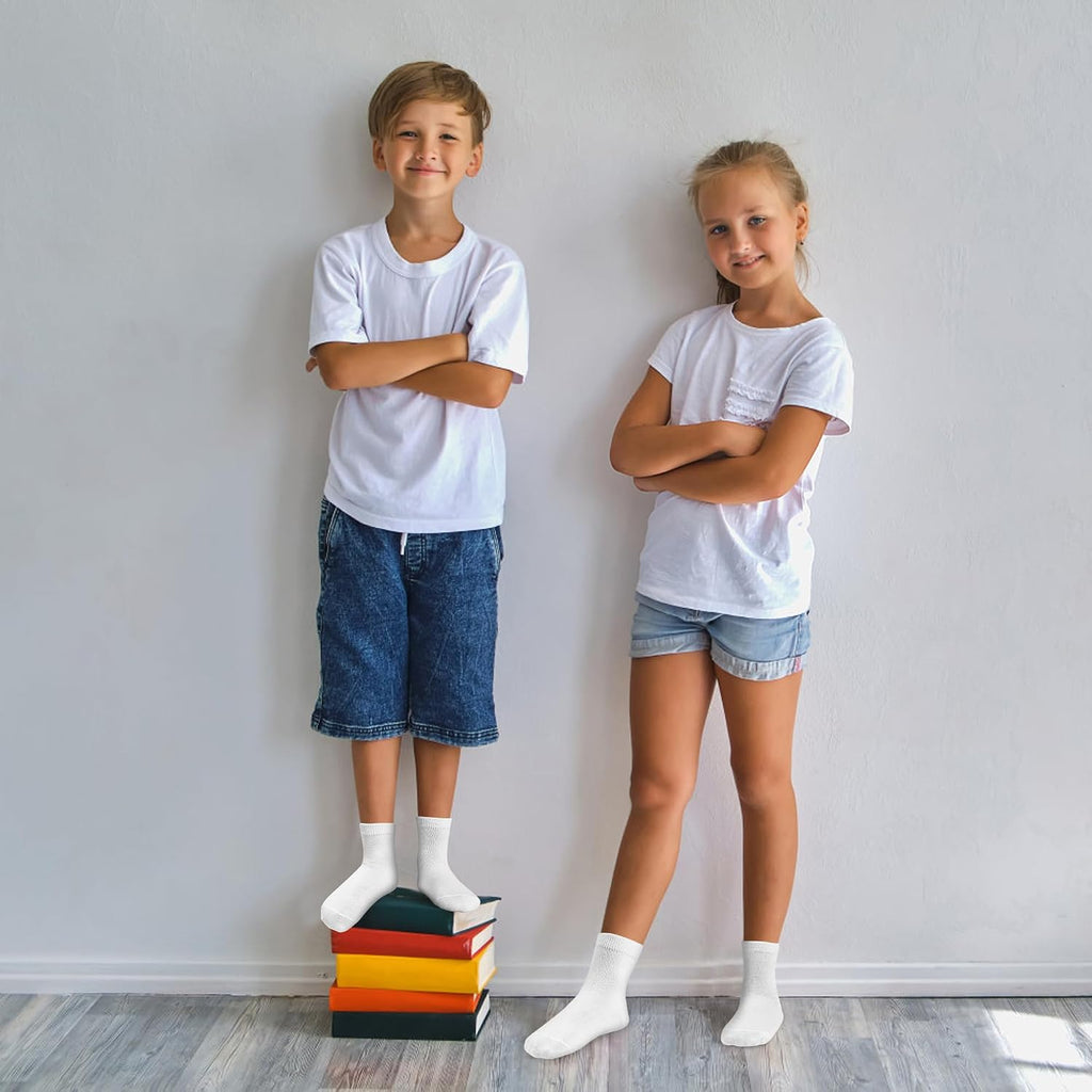24 Pairs Boys Crew Socks, Unisex Kids School Socks
