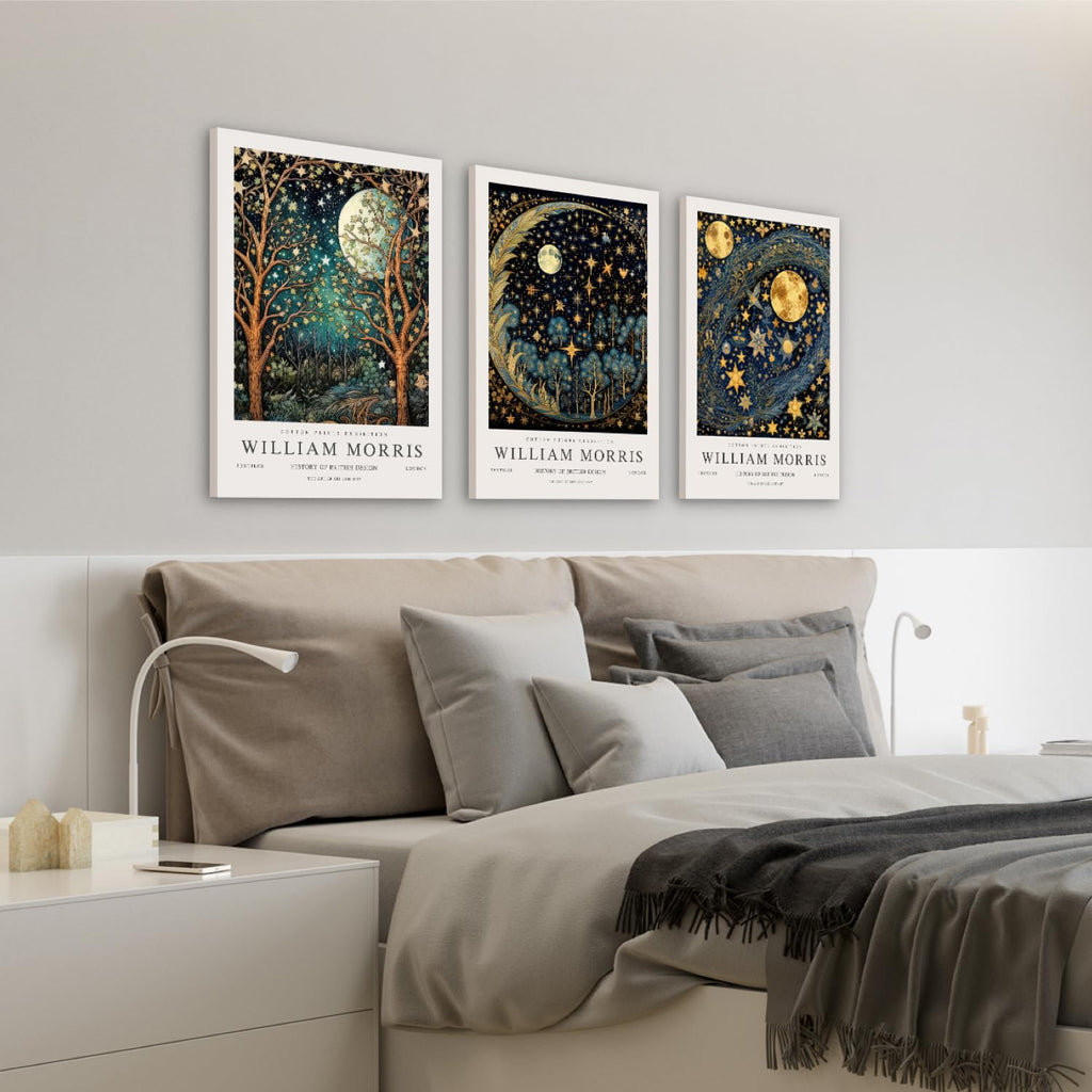 Wrapped Canvas William Morris Moon Star Wall Art Set of 3, 12x16 in