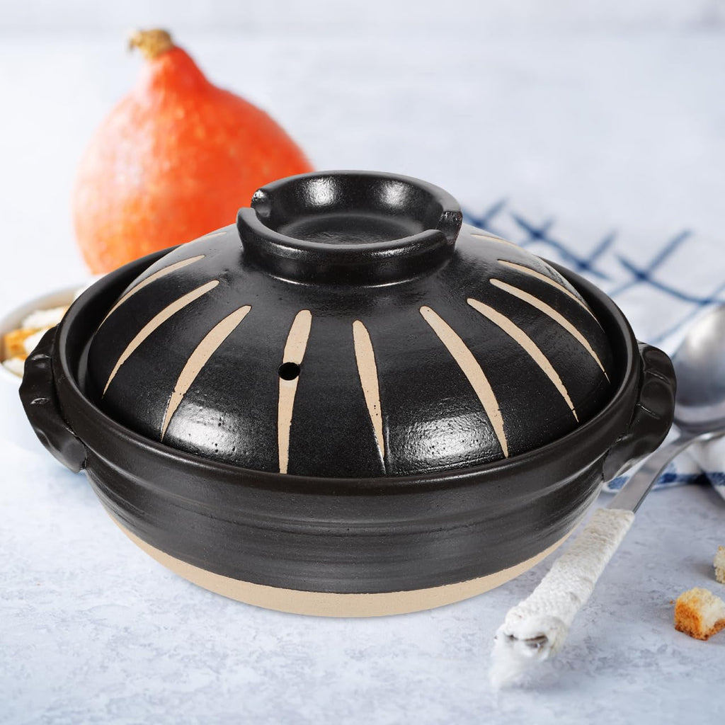 Japanese Donabe Ceramic Hot Pot: Casserole Earthenware Clay Pot Japanese Cooking Donabe Ceramic Casserole Pot Stock