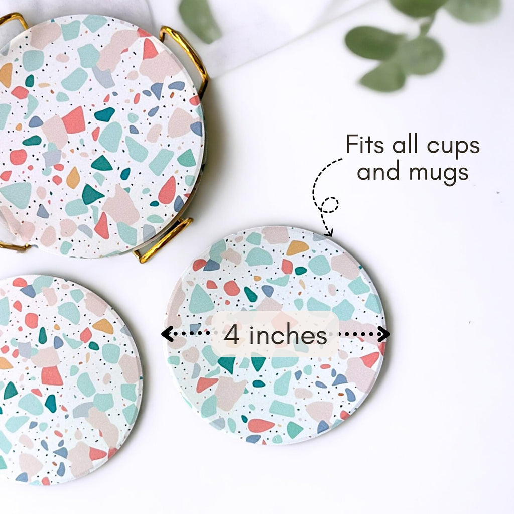 Terrazzo Coasters Set of 6, Colorful Boho Absorbent Ceramic Coasters