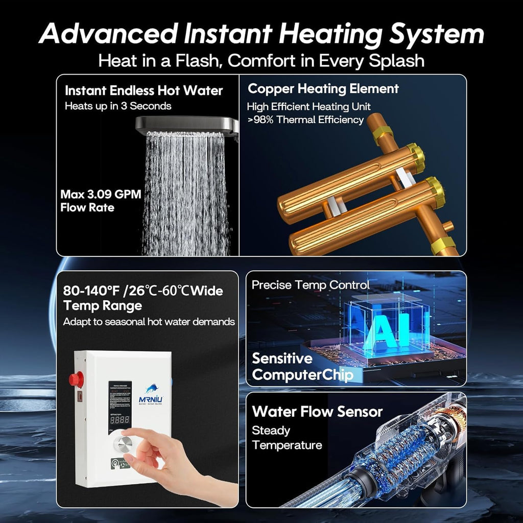 36kW 240 Volts On Demand Instant Endless Water Heater Tankless Water Heater Electric with LED Temperature Display for